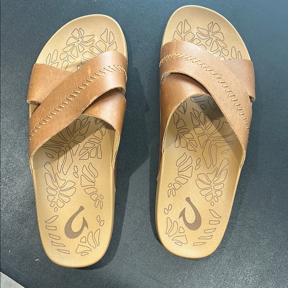 OluKai Brown Sandals Crisscross Comfort Design